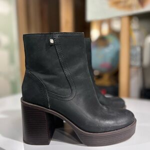 Lucky Brand Chunky Black Leather Ankle Boots